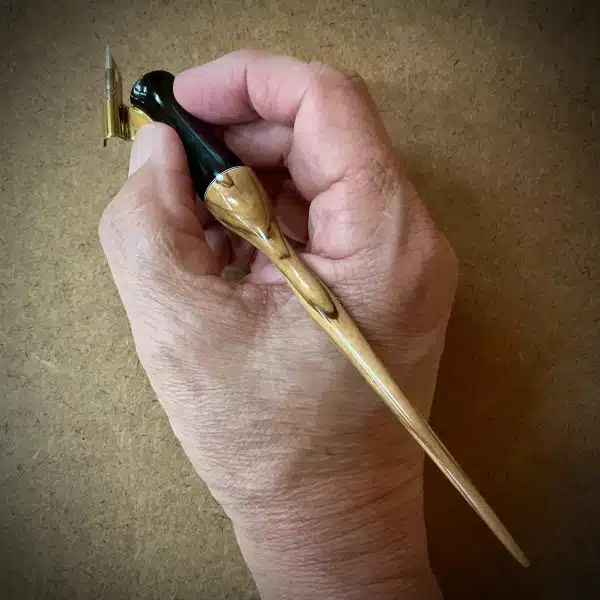 "Black-Tipped Olivewood" Handmade Oblique Pen - Image 3